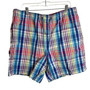 Nautical Hybrid Swim Casual Shorts Mens Size XL Plaid Blue Pink Yellow Preppy 7"